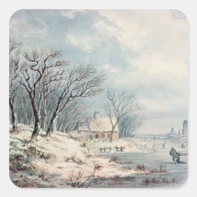 Landschaft: Winter Quadratischer Aufkleber (Vorderseite)