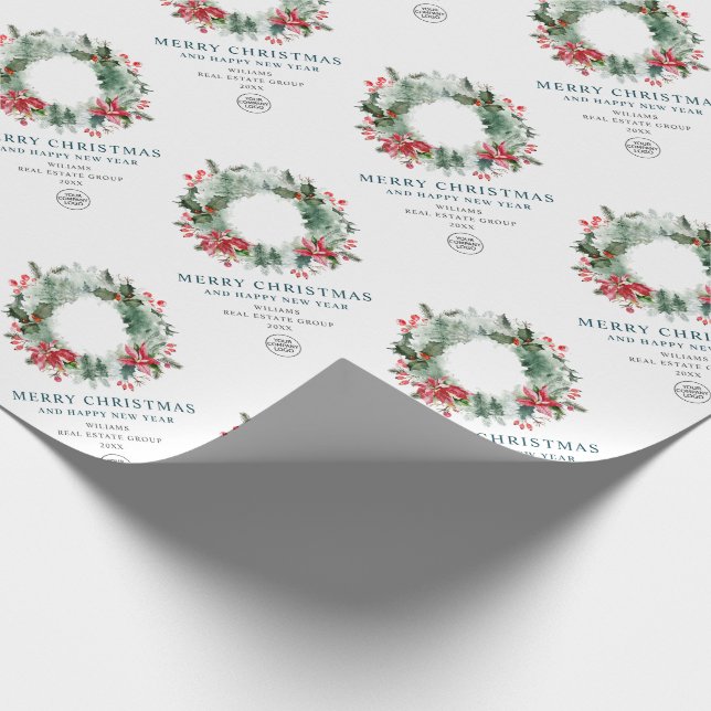 Landschaft Wreath Holly Berry Pine Forest Weihnach Geschenkpapier (Ecke)