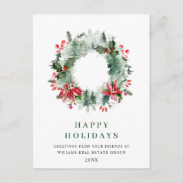 Landschaft Wreath Holly Berry Pine Forest Weihnach Postkarte
