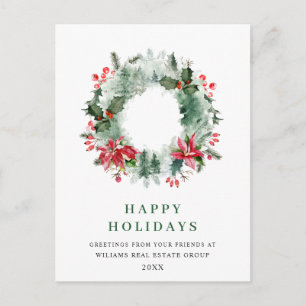 Landschaft Wreath Holly Berry Pine Forest Weihnach Postkarte