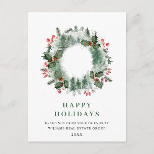 Landschaft Wreath Holly Berry Pine Forest Weihnach Postkarte