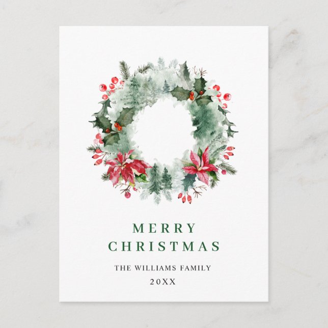 Landschaft Wreath Holly Berry Pine Forest Weihnach Postkarte (Vorderseite)