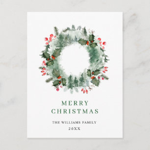 Landschaft Wreath Holly Berry Pine Forest Weihnach Postkarte