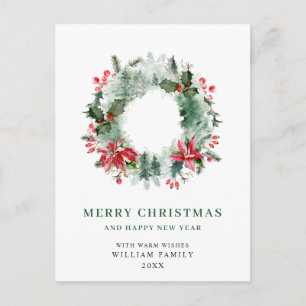 Landschaft Wreath Holly Berry Pine Forest Weihnach Postkarte
