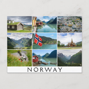 Landschaften und der Text: "Norwegen" in Kollage Postkarte