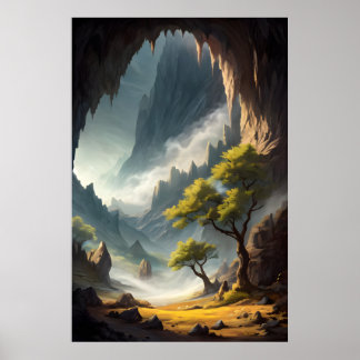 Landschaften und eine große Höhle Poster