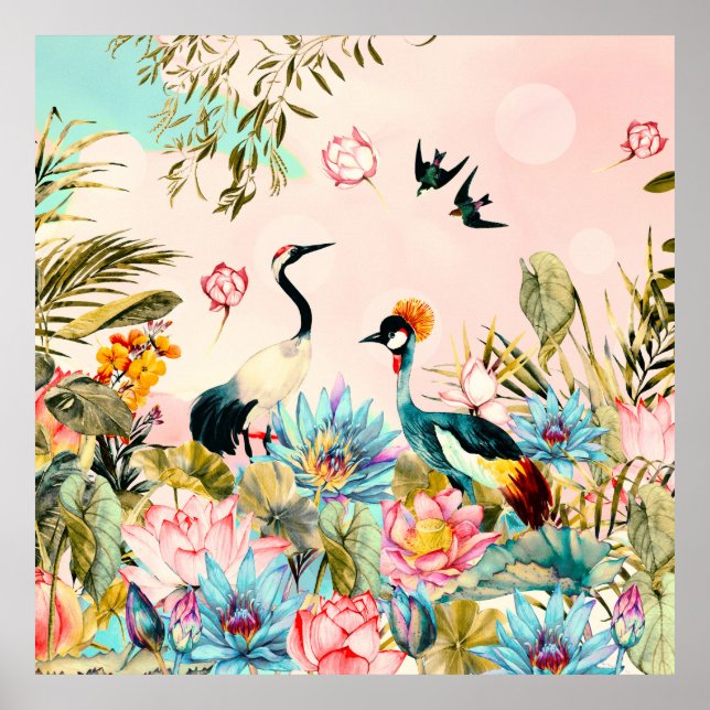 Landschaften von Vögeln im Paradies Poster (Vorne)