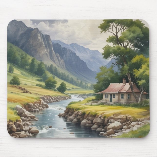 Landschaftlich animierter Fluss Mousepad (Vorne)