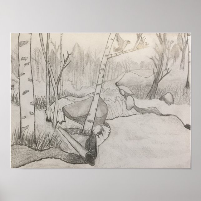 Landschaftlich (Bäume, Teich und frische Luft) Poster (Vorne)