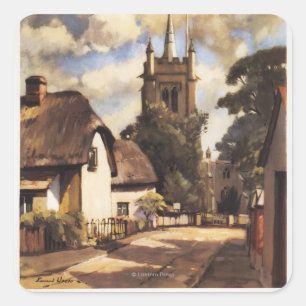 Landschaftlich Country View British Railposter Quadratischer Aufkleber