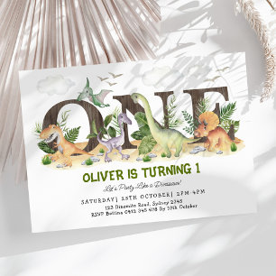 Landschaftlich Dinosaur Wild Ein 1. Geburtstag Par Einladung