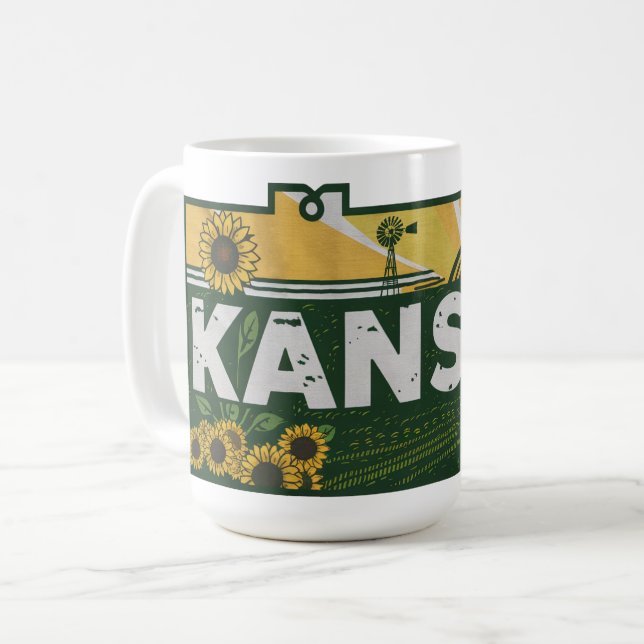 Landschaftlich Kansas Retro Silhouette Kaffeetasse (Vorderseite Links)