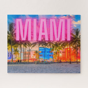 Landschaftlich Neon Miami Waterfront Puzzle