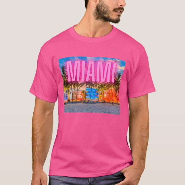 Landschaftlich Neon Miami Waterfront T-Shirt (Vorderseite)
