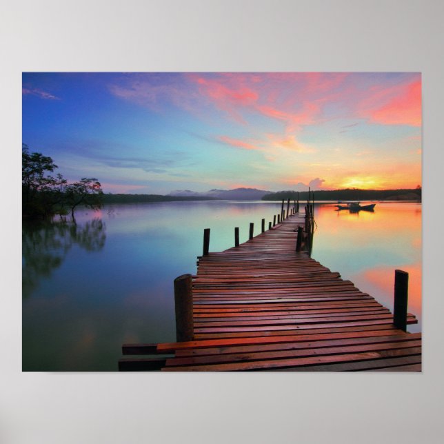 Landschaftlich Sunrise Lake Jetty Pier Poster (Vorne)