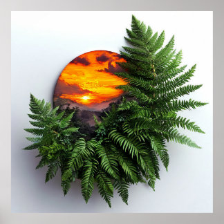 Landschaftlich Sunset Amid Lush Ferns Poster