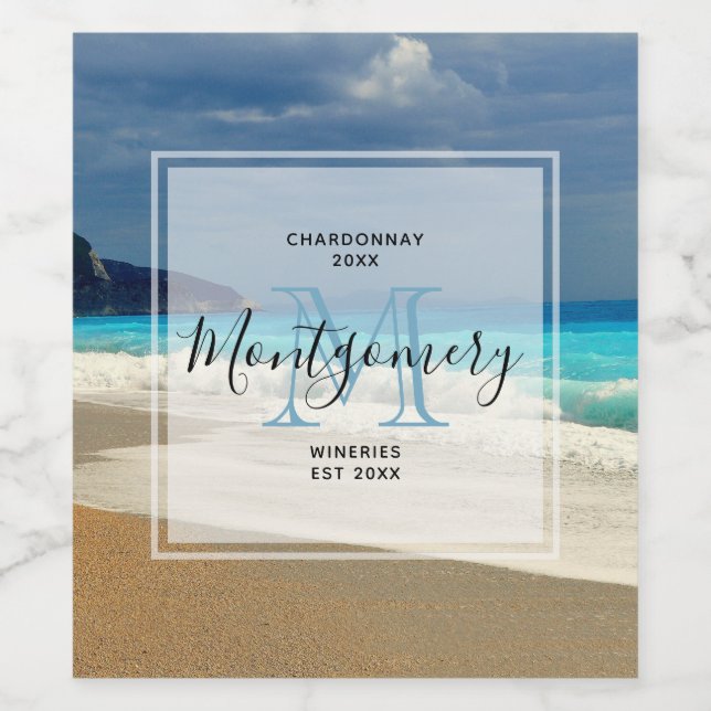 Landschaftlich Türkis Blaues Meer Foto Weinkultur  Weinetikett (Einzelnes Label)