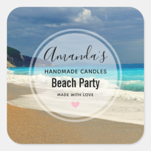 Landschaftlich Türkis Blue Sea Beach Foto Candle B Quadratischer Aufkleber