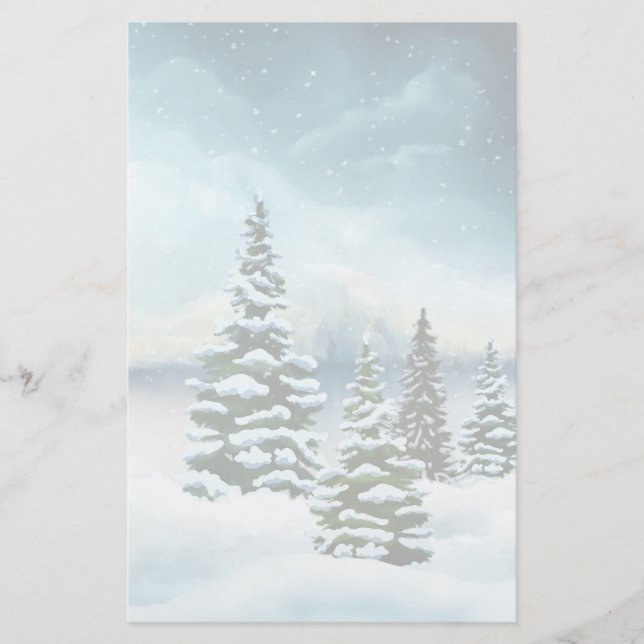 Landschaftlich Winter Wonderland Aquarellmalerei Briefpapier (Vorderseite)