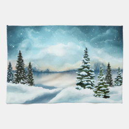 Landschaftlich Winter Wonderland Aquarellmalerei Geschirrtuch