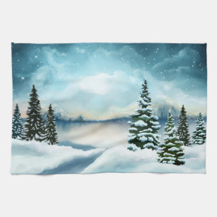 Landschaftlich Winter Wonderland Aquarellmalerei Geschirrtuch
