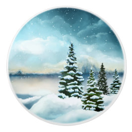Landschaftlich Winter Wonderland Aquarellmalerei Keramikknauf