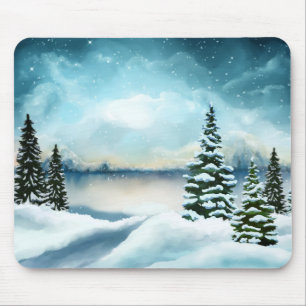 Landschaftlich Winter Wonderland Aquarellmalerei Mousepad