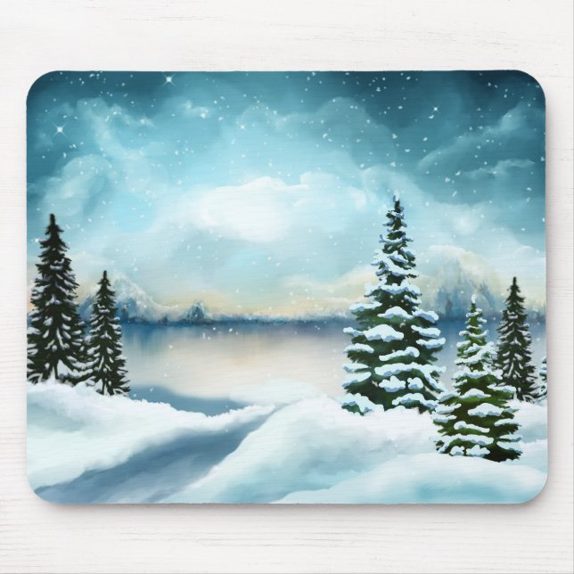 Landschaftlich Winter Wonderland Aquarellmalerei Mousepad (Vorne)