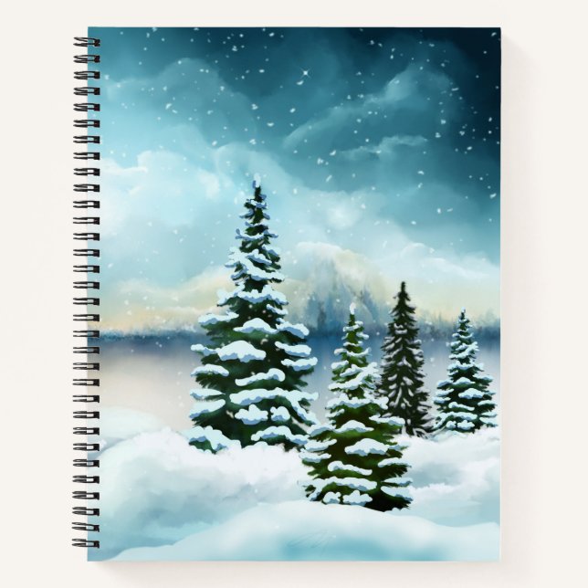 Landschaftlich Winter Wonderland Aquarellmalerei Notizbuch (Vorderseite)
