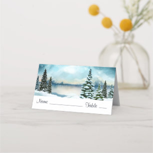 Landschaftlich Winter Wonderland Aquarellmalerei Platzkarte