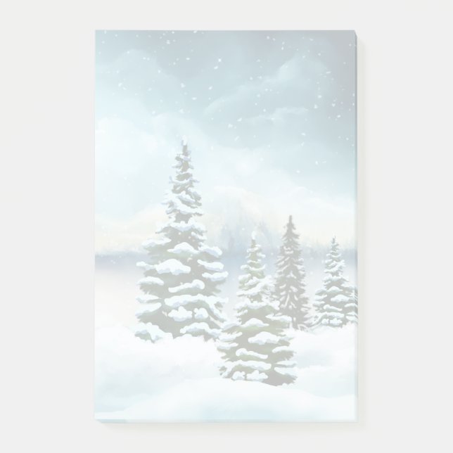 Landschaftlich Winter Wonderland Aquarellmalerei Post-it Klebezettel (Vorderseite)