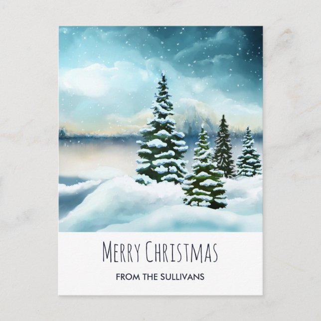 Landschaftlich Winter Wonderland Aquarellmalerei Postkarte (Vorderseite)