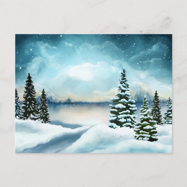 Landschaftlich Winter Wonderland Aquarellmalerei Postkarte (Vorderseite)