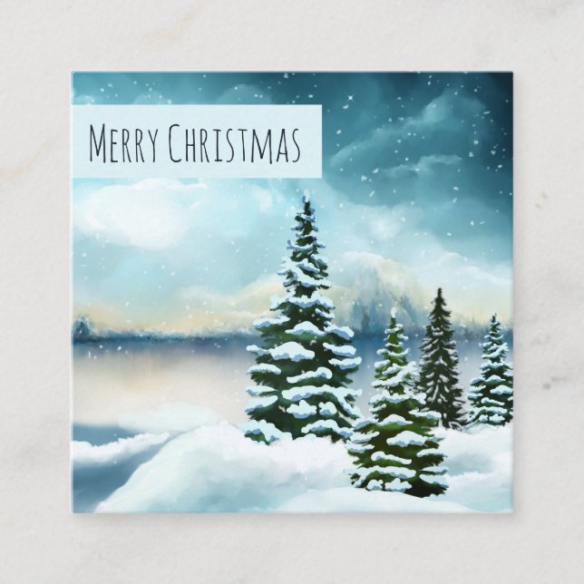 Landschaftlich Winter Wonderland Aquarellmalerei Quadratische Visitenkarte (Vorderseite)