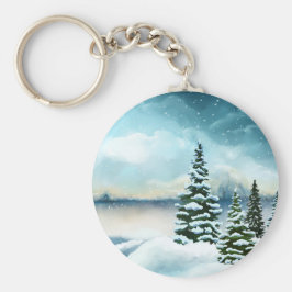 Landschaftlich Winter Wonderland Aquarellmalerei Schlüsselanhänger