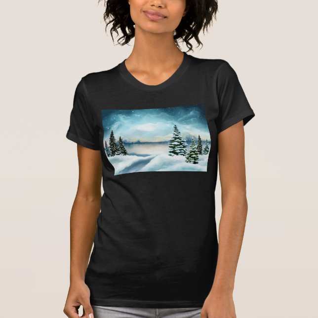 Landschaftlich Winter Wonderland Aquarellmalerei T-Shirt (Vorderseite)