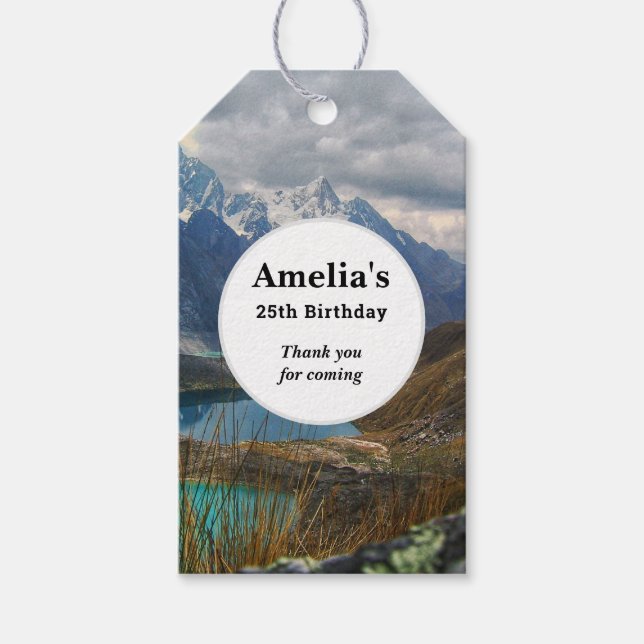 Landschaftliche Alpen Foto Geburtstag Danke Geschenkanhänger (Vorderseite)