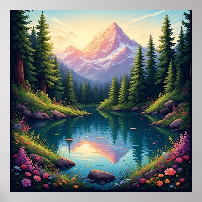 Landschaftliche Berglandschaft am Lago Maggiore Poster (Vorne)
