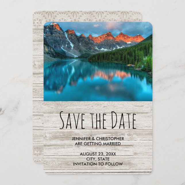 Landschaftliche Berglandschaftsfotografie Hochzeit Save The Date (Vorne/Hinten)