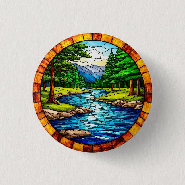Landschaftliche Fluss- und Waldlandschaft Button (Vorderseite)