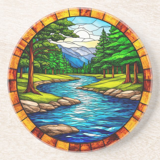 Landschaftliche Fluss- und Waldlandschaft Getränkeuntersetzer (Vorne)
