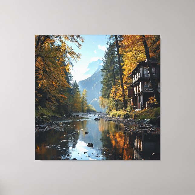 Landschaftliche Fluss- und Waldlandschaft mit rust Leinwanddruck (Vorderseite)