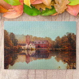 Landschaftliche Herbstfälle: Ein Seehaus Puzzle