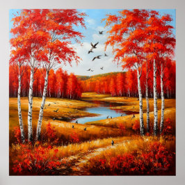 Landschaftliche Herbstlandschaft mit lebhaften Fol Poster