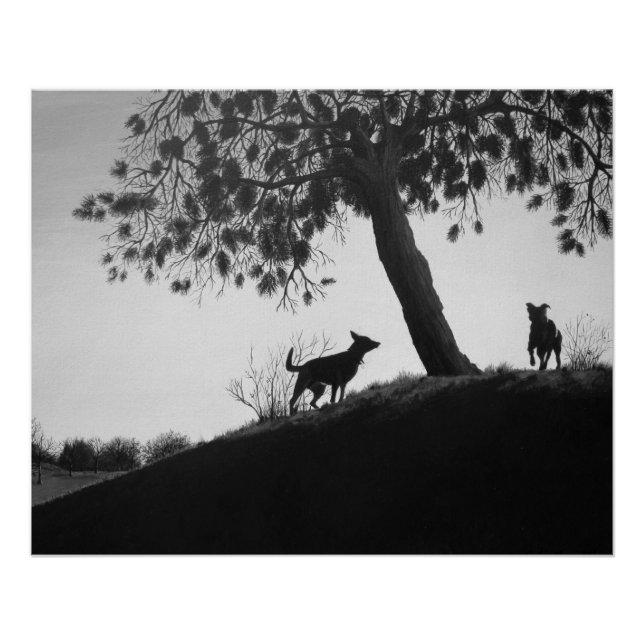 landschaftliche Hunde in Schwarz-Weiß-Landschaft Poster (Vorderseite)