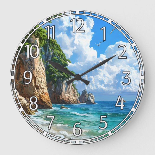 Landschaftliche Küstenlandschaft Große Wanduhr (Vorderseite)