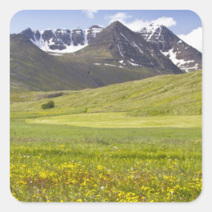 Landschaftliche Landschaft im Svarfadardalur-Tal Quadratischer Aufkleber