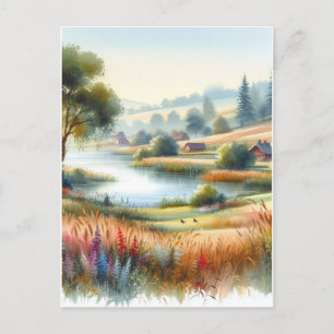 Landschaftliche Natur Wasserfarbe Vintager Stil Postkarte