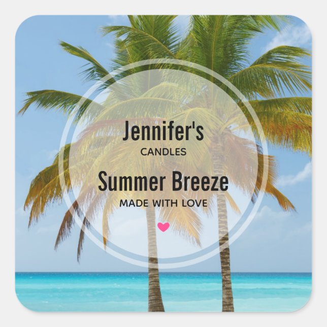 Landschaftliche Palmen an der Strandküste von Trop Quadratischer Aufkleber (Vorderseite)