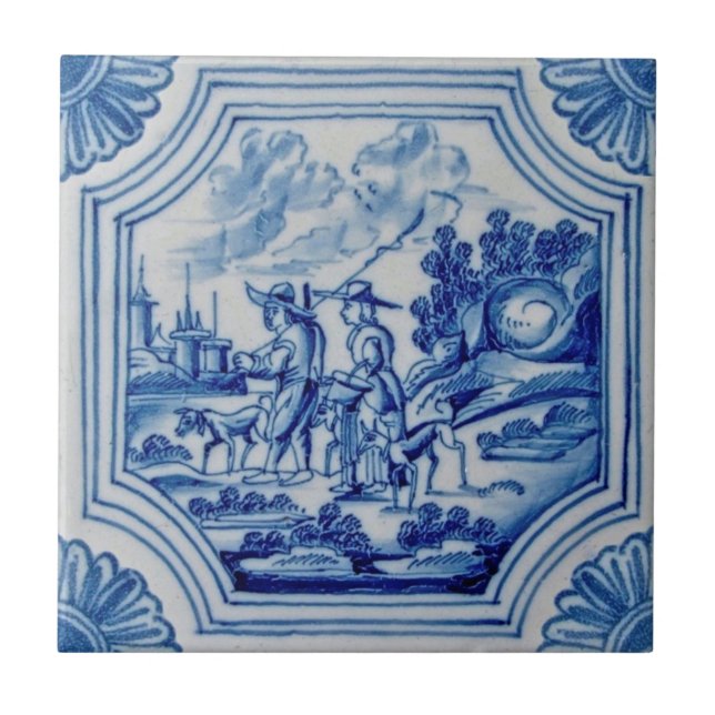 Landschaftliche Reisende Tiere Blue Delft Wall Til Fliese (Vorderseite)